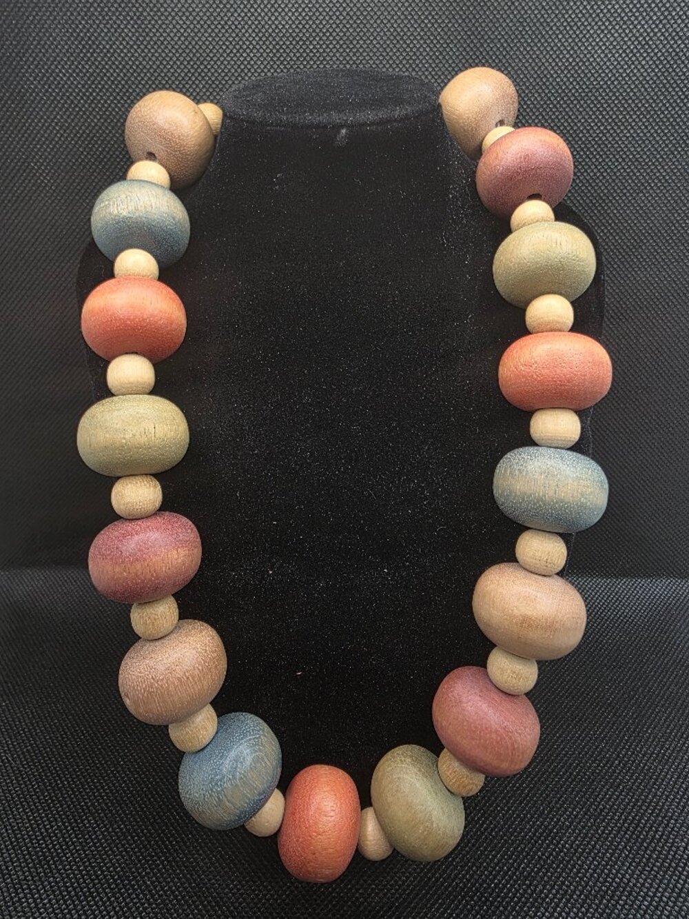 Vintage 20" Chunky Multi-Color Wooden Bead Statement Necklace